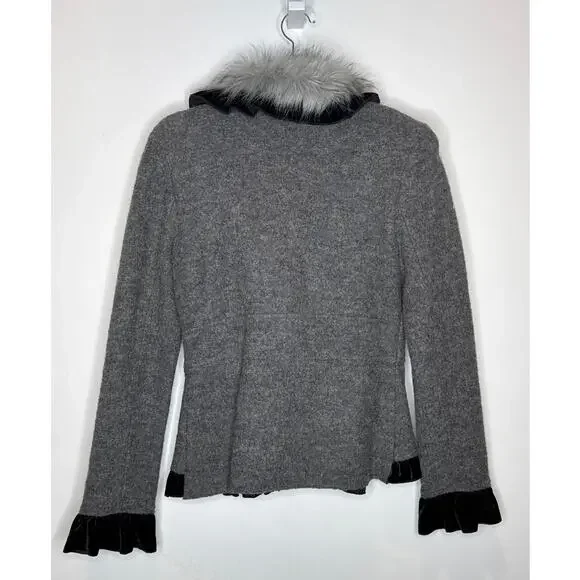 Vintage 2000s Roz & Ali Gray Faux Fur Collar Wool Blazer NWT size small - Picture 6 of 14